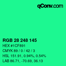 颜色代码: RGB 28 248 145 | qconv.com