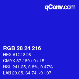 カラーコード: RGB 28 24 216 | qconv.com