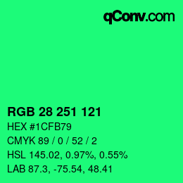 Farbcode: RGB 28 251 121 | qconv.com