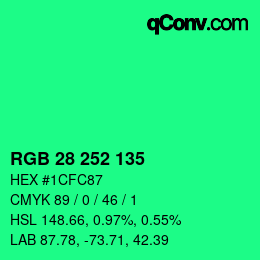 カラーコード: RGB 28 252 135 | qconv.com