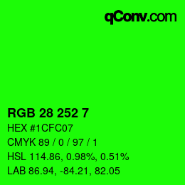 カラーコード: RGB 28 252 7 | qconv.com