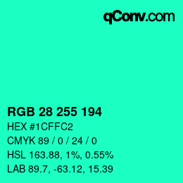 Color code: RGB 28 255 194 | qconv.com