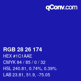 Color code: RGB 28 26 174 | qconv.com