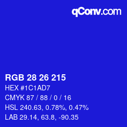 Color code: RGB 28 26 215 | qconv.com
