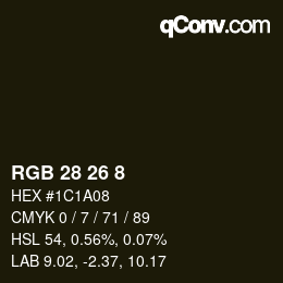 カラーコード: RGB 28 26 8 | qconv.com