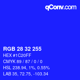 Color code: RGB 28 32 255 | qconv.com