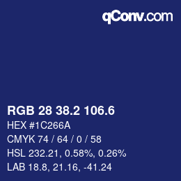カラーコード: RGB 28 38.2 106.6 | qconv.com