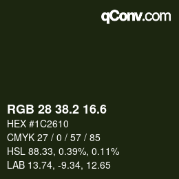 カラーコード: RGB 28 38.2 16.6 | qconv.com