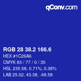 カラーコード: RGB 28 38.2 166.6 | qconv.com