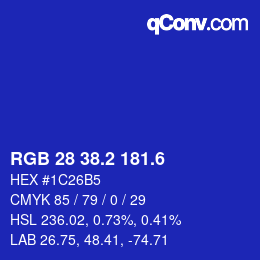 カラーコード: RGB 28 38.2 181.6 | qconv.com
