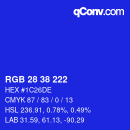 颜色代码: RGB 28 38 222 | qconv.com