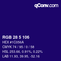 Color code: RGB 28 5 106 | qconv.com