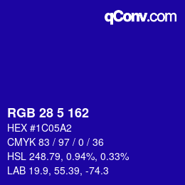 カラーコード: RGB 28 5 162 | qconv.com