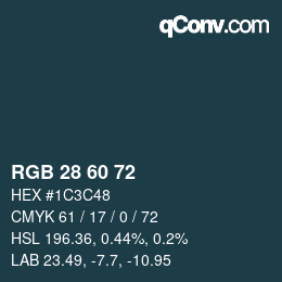 カラーコード: RGB 28 60 72 | qconv.com