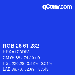 Color code: RGB 28 61 232 | qconv.com