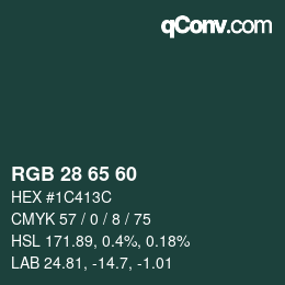 カラーコード: RGB 28 65 60 | qconv.com