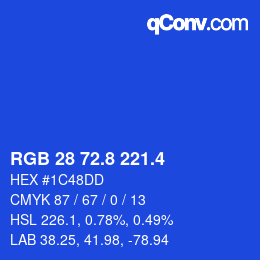 カラーコード: RGB 28 72.8 221.4 | qconv.com
