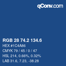 カラーコード: RGB 28 74.2 134.6 | qconv.com