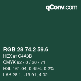 カラーコード: RGB 28 74.2 59.6 | qconv.com