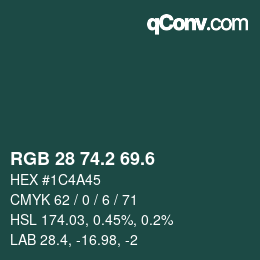カラーコード: RGB 28 74.2 69.6 | qconv.com