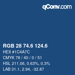 カラーコード: RGB 28 74.6 124.6 | qconv.com