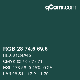 カラーコード: RGB 28 74.6 69.6 | qconv.com