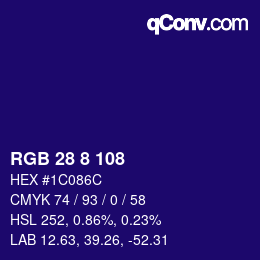 カラーコード: RGB 28 8 108 | qconv.com