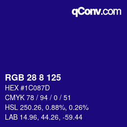 Color code: RGB 28 8 125 | qconv.com