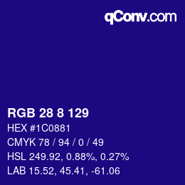 カラーコード: RGB 28 8 129 | qconv.com