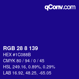 Color code: RGB 28 8 139 | qconv.com