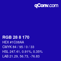颜色代码: RGB 28 8 170 | qconv.com