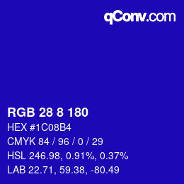 Color code: RGB 28 8 180 | qconv.com