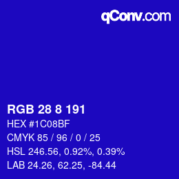 Color code: RGB 28 8 191 | qconv.com