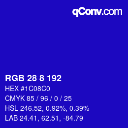 颜色代码: RGB 28 8 192 | qconv.com
