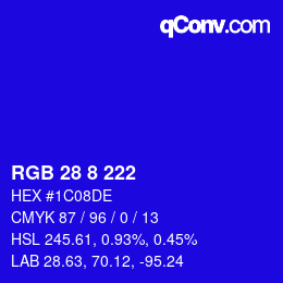 Color code: RGB 28 8 222 | qconv.com