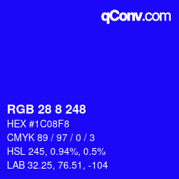 颜色代码: RGB 28 8 248 | qconv.com