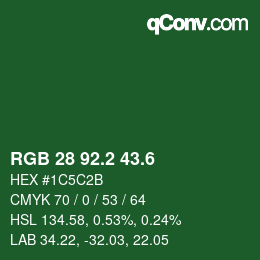 カラーコード: RGB 28 92.2 43.6 | qconv.com