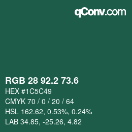 カラーコード: RGB 28 92.2 73.6 | qconv.com