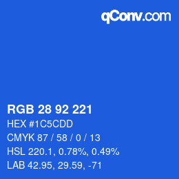 カラーコード: RGB 28 92 221 | qconv.com