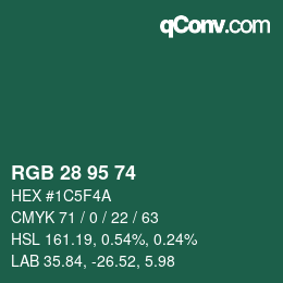 Color code: RGB 28 95 74 | qconv.com