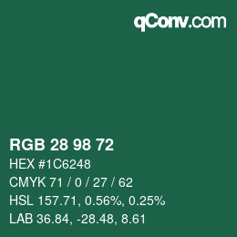 カラーコード: RGB 28 98 72 | qconv.com