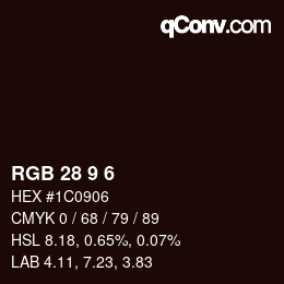 Color code: RGB 28 9 6 | qconv.com