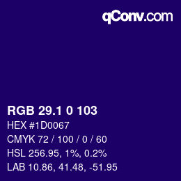 カラーコード: RGB 29.1 0 103 | qconv.com