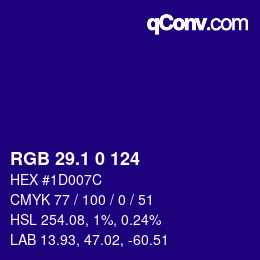 カラーコード: RGB 29.1 0 124 | qconv.com