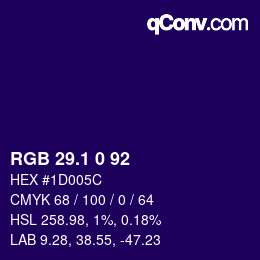 カラーコード: RGB 29.1 0 92 | qconv.com