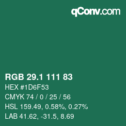 カラーコード: RGB 29.1 111 83 | qconv.com