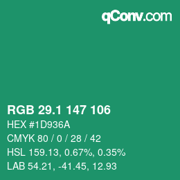 カラーコード: RGB 29.1 147 106 | qconv.com