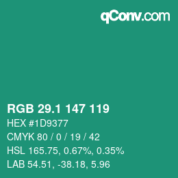 カラーコード: RGB 29.1 147 119 | qconv.com