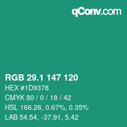カラーコード: RGB 29.1 147 120 | qconv.com