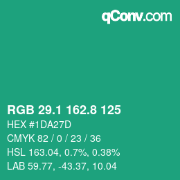 カラーコード: RGB 29.1 162.8 125 | qconv.com